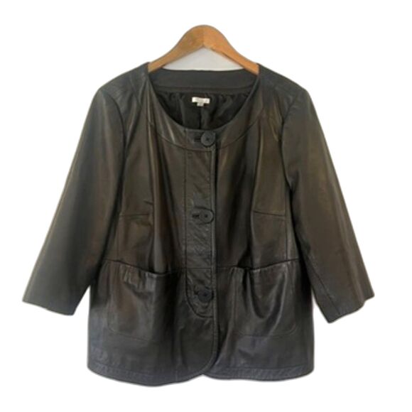 Semantiks Black Leather Jacket Button Front Plus Size 1X Pockets - Picture 1 of 11